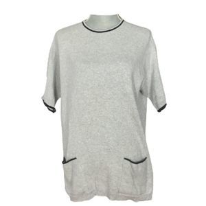 Joan Vass Short Sleeve Grey and Black Trim Sweater Size 12